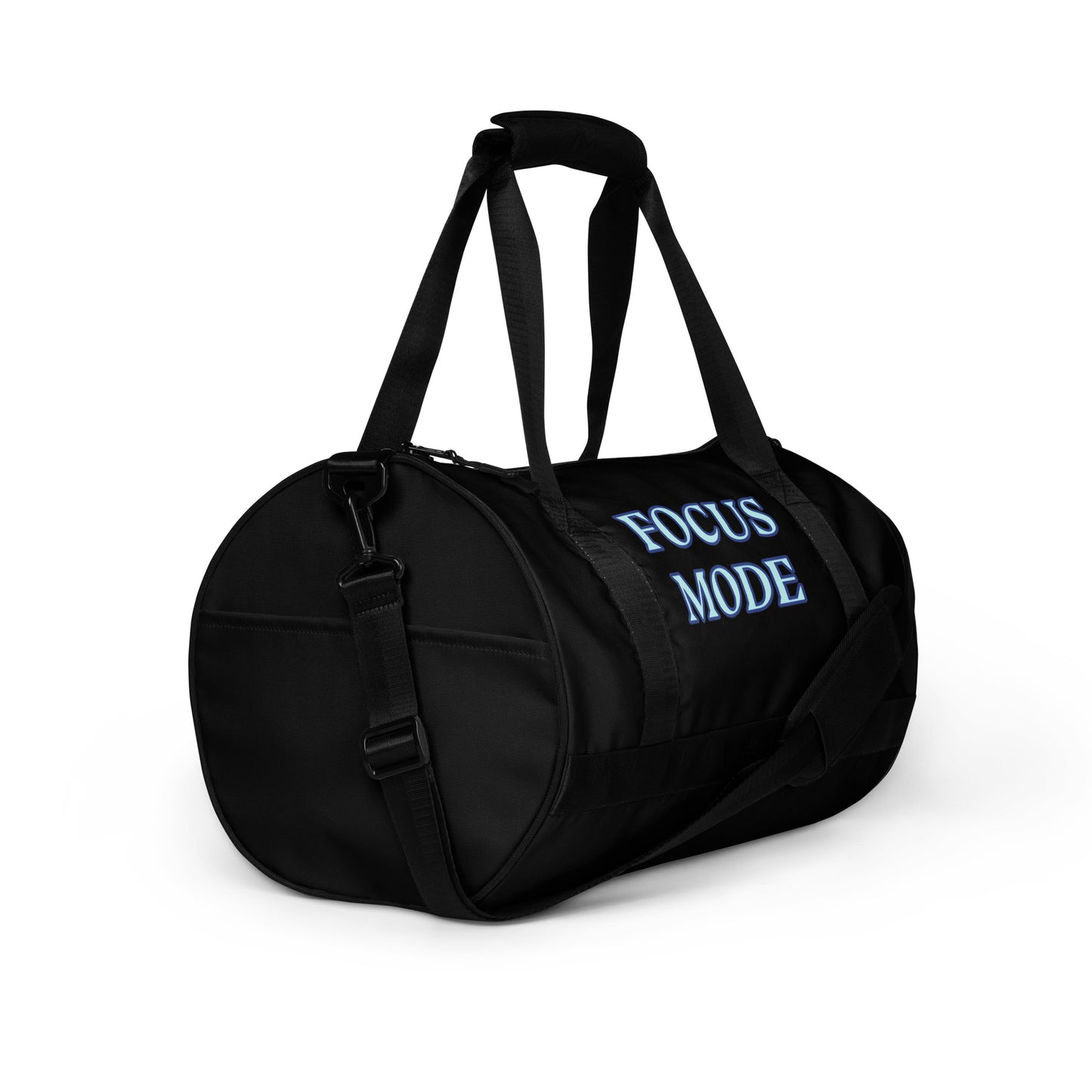 FOCUS MODE BLUE WRITING ON BLACK BACK GROUND All-over print gym bag