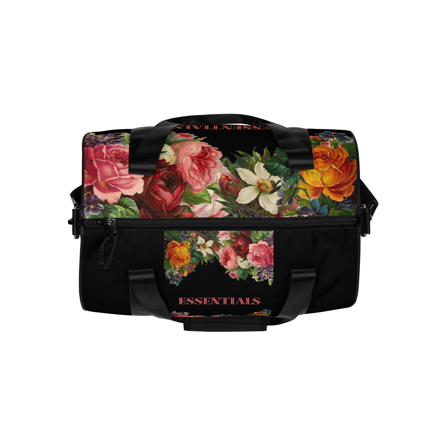 FLOWER DESIGN WITH ESSENTIALS QUOTE All-over print gym bag