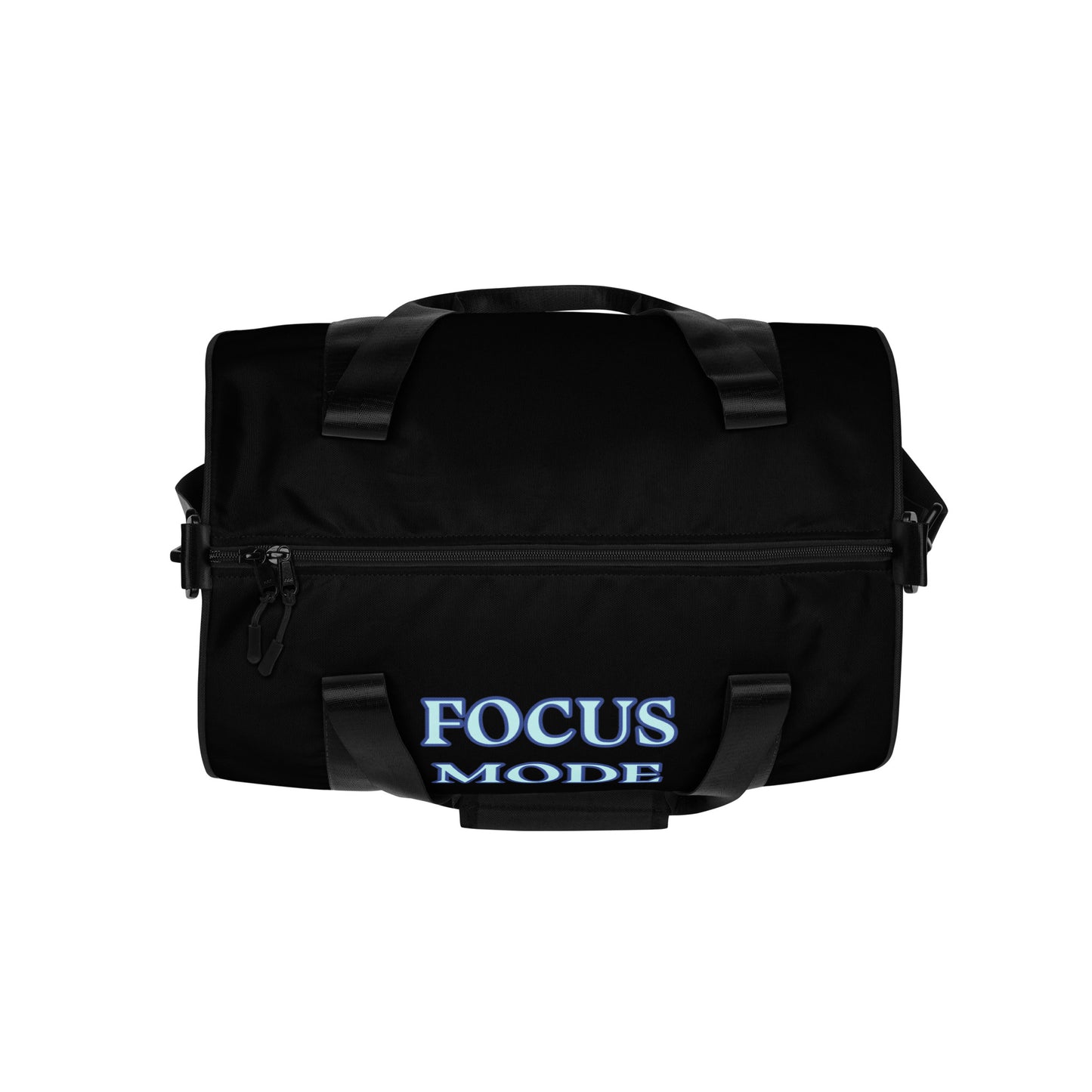 FOCUS MODE BLUE WRITING ON BLACK BACK GROUND All-over print gym bag