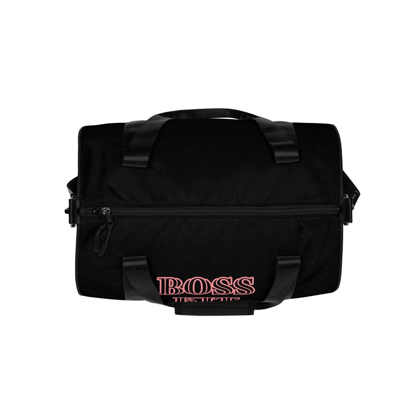 BOSS KIT TRAVEL OR GYM BAG- WRITING TRIMMED IN PINK  BAG IS IN BLACK