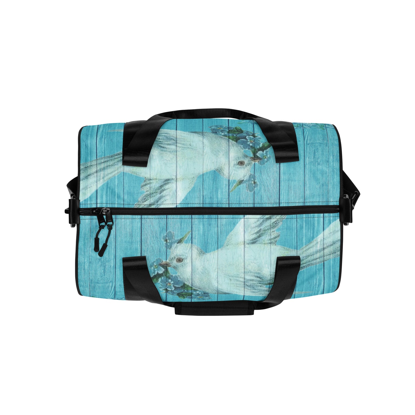 WHITE BIRD DOVE ON BLUE-TRAVEL OR STORAGE OR GYM BAG