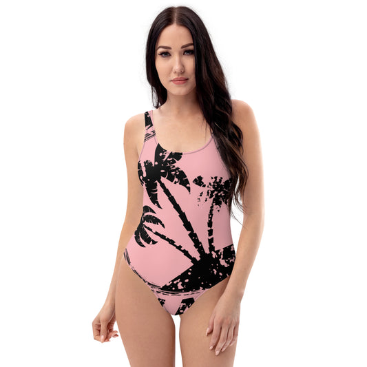 hawaii stamp on back and hawaii big art stamp on front -pink One-Piece Swimsuit