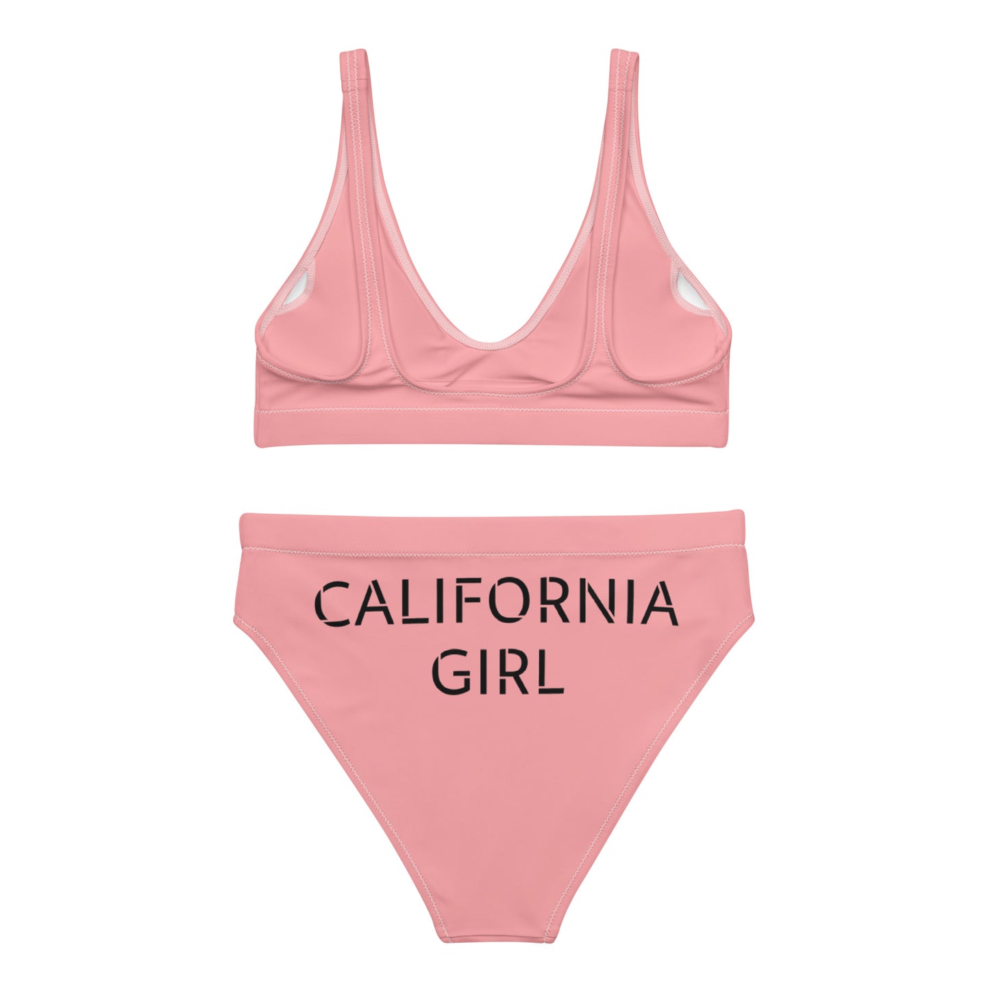 PINK BIKINI--CALIFORNIA GIRL WITH BLACK WRITING Recycled high-waisted bikini