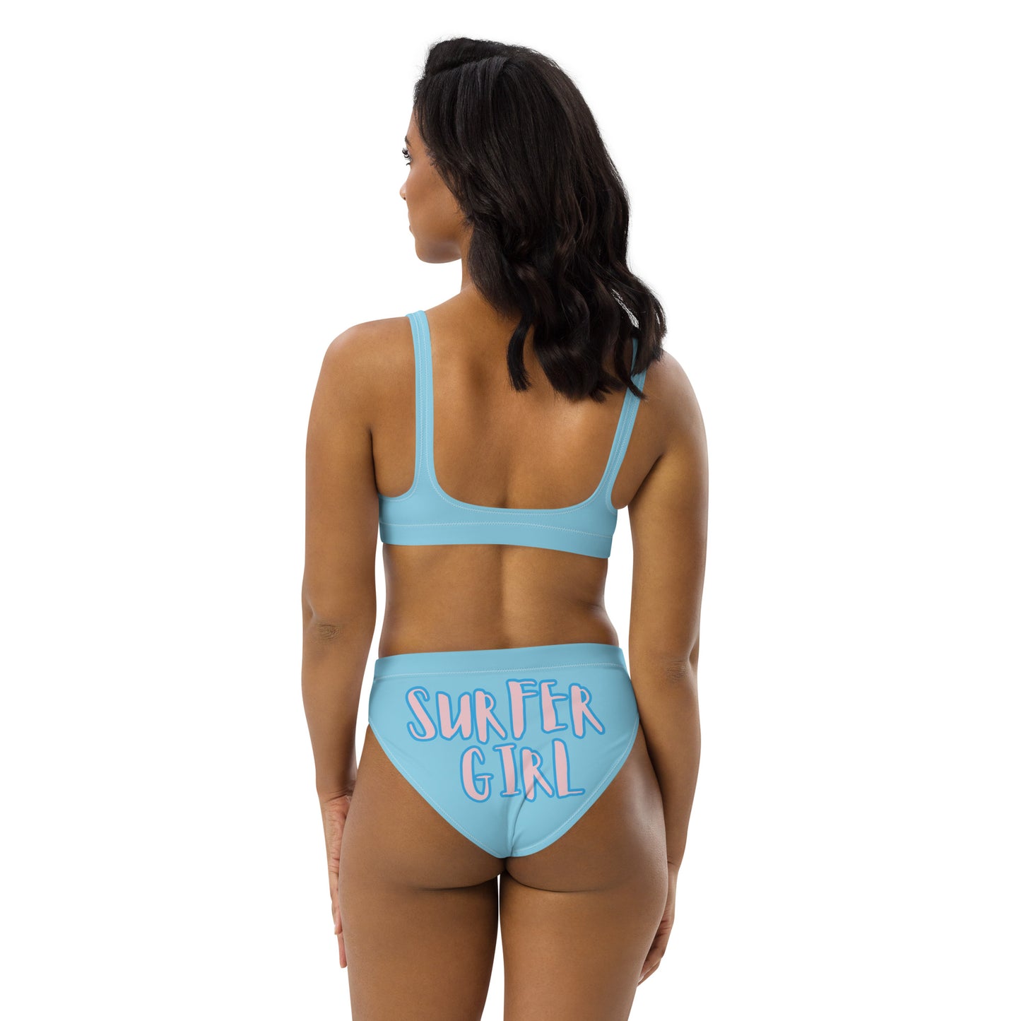 SURFER GIRL----BLUE WITH PNK OUTLINE Recycled high-waisted bikini