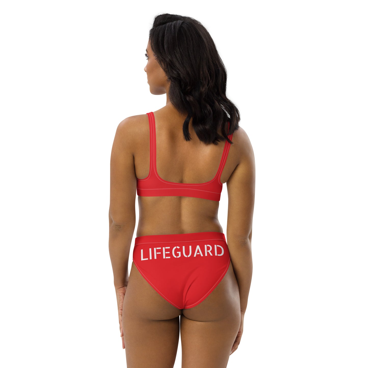 LIFEGUARD----RED BIKINI---Recycled high-waisted bikini