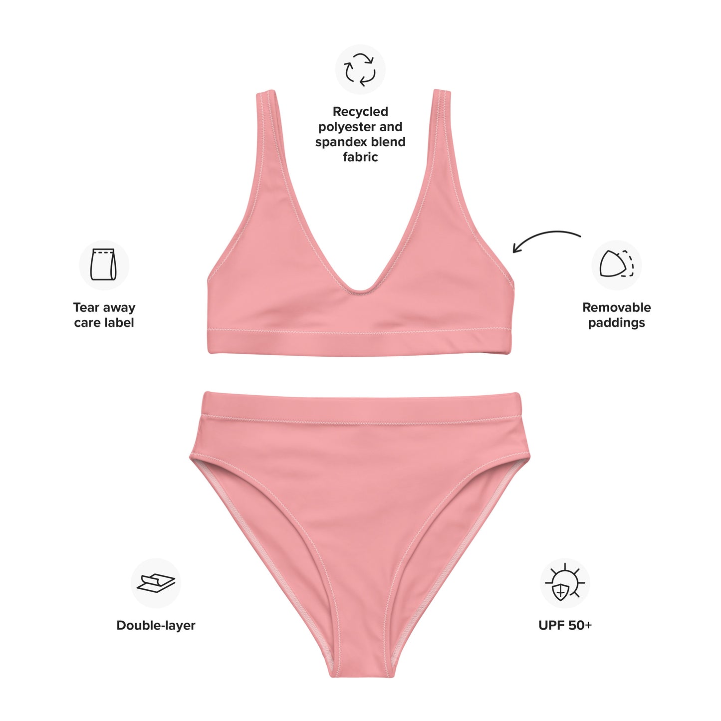 PINK BIKINI--CALIFORNIA GIRL WITH BLACK WRITING Recycled high-waisted bikini