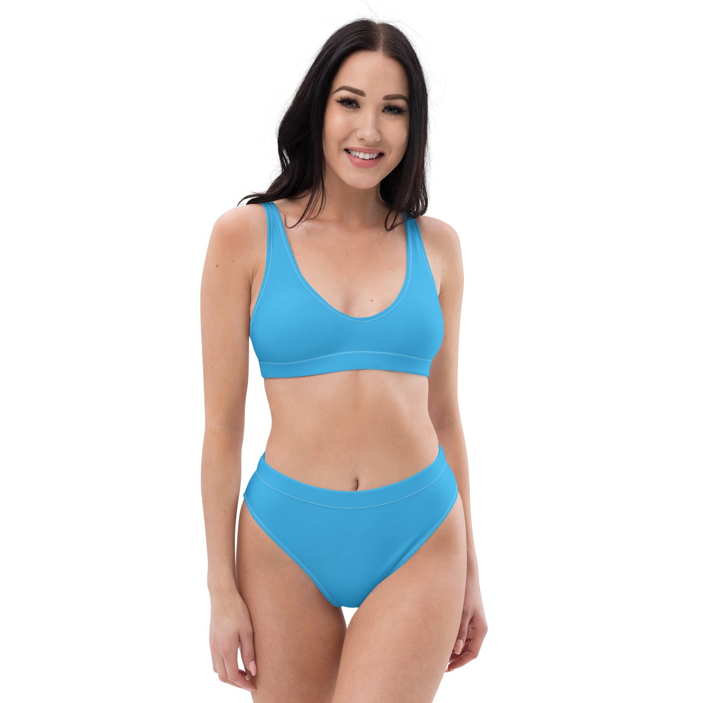 CALIFORNIA GIRL-- BLUE WITH WHITE WRITING Recycled high-waisted bikini