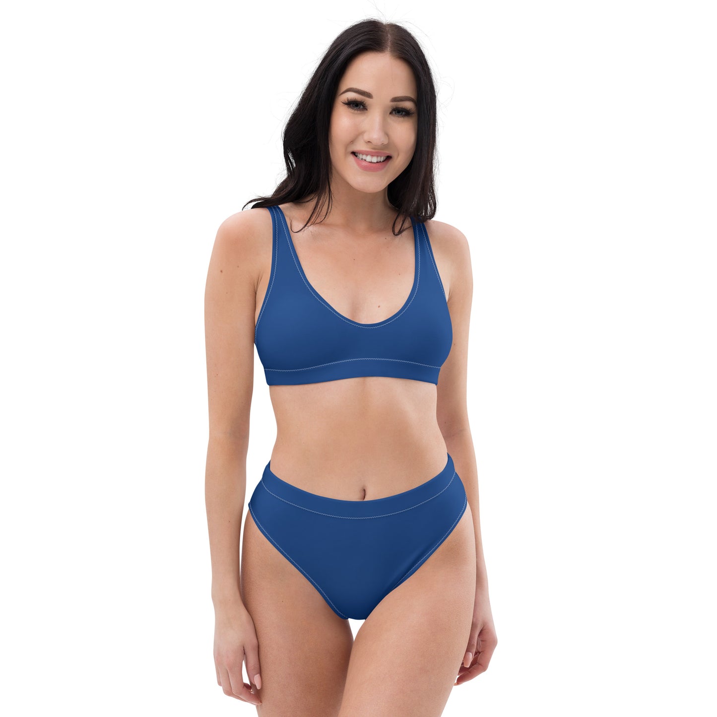 CALI GIRL--DEEP BLUE WITH WHITE WRITING--Recycled high-waisted bikini