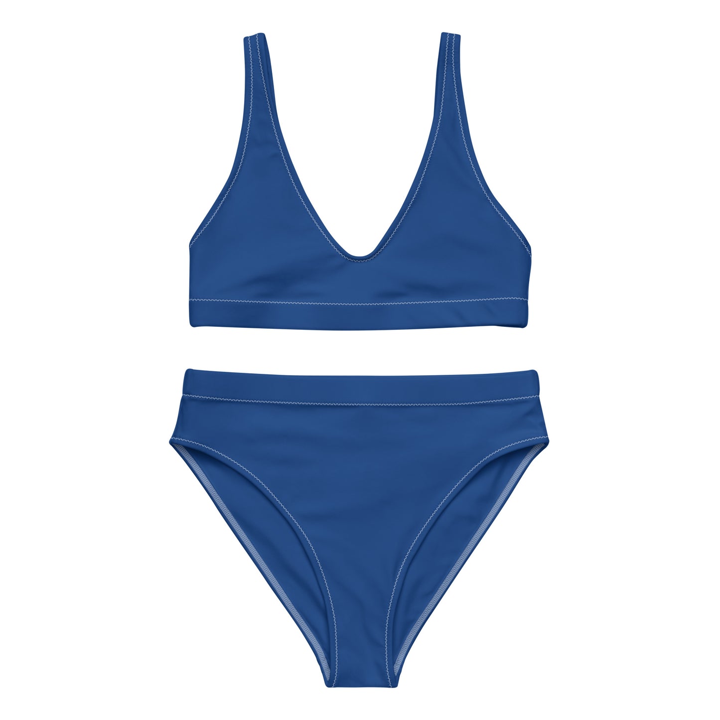 CALI GIRL--DEEP BLUE WITH WHITE WRITING--Recycled high-waisted bikini