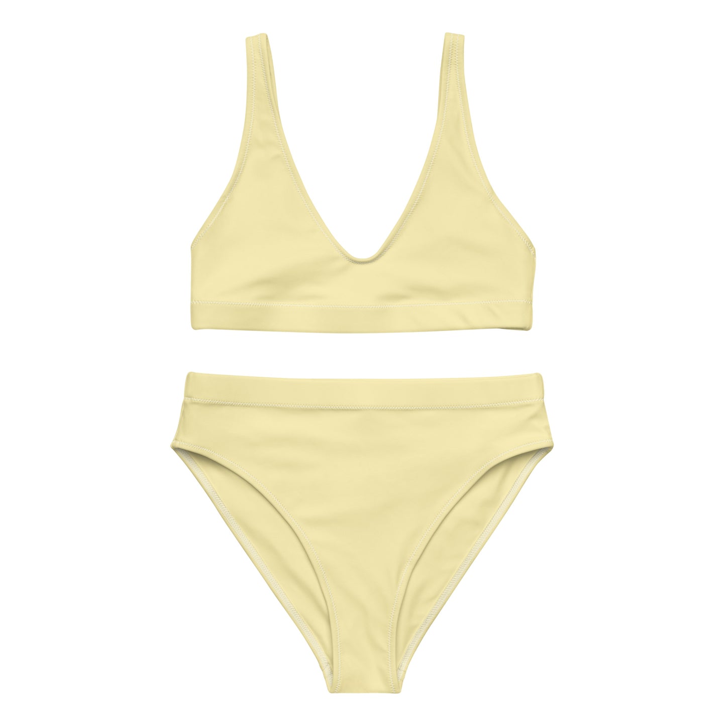 CALIFORNIA BLONDE ---YELLOW BIKINI--- WHITE & BLUE WRITING Recycled high-waisted bikini