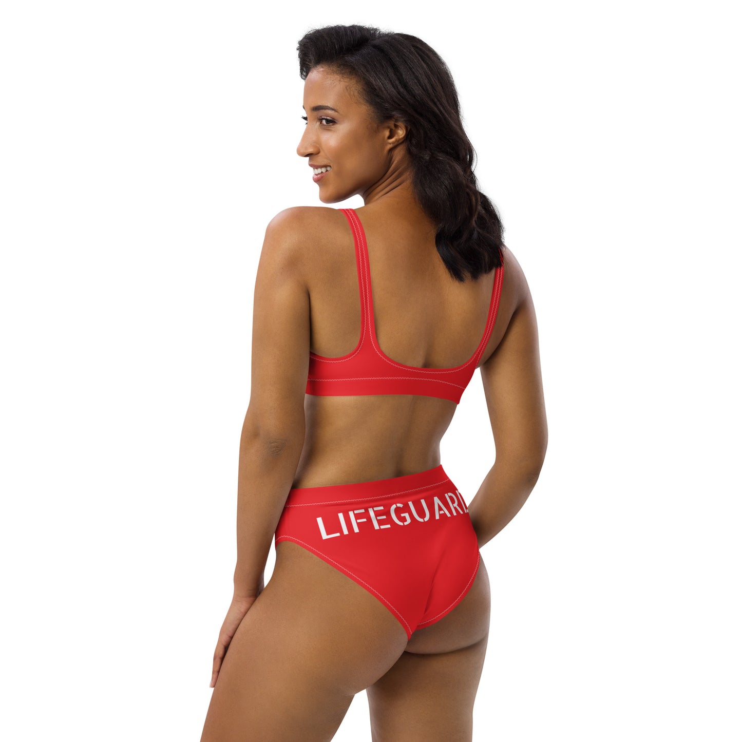 LIFEGUARD----RED BIKINI---Recycled high-waisted bikini