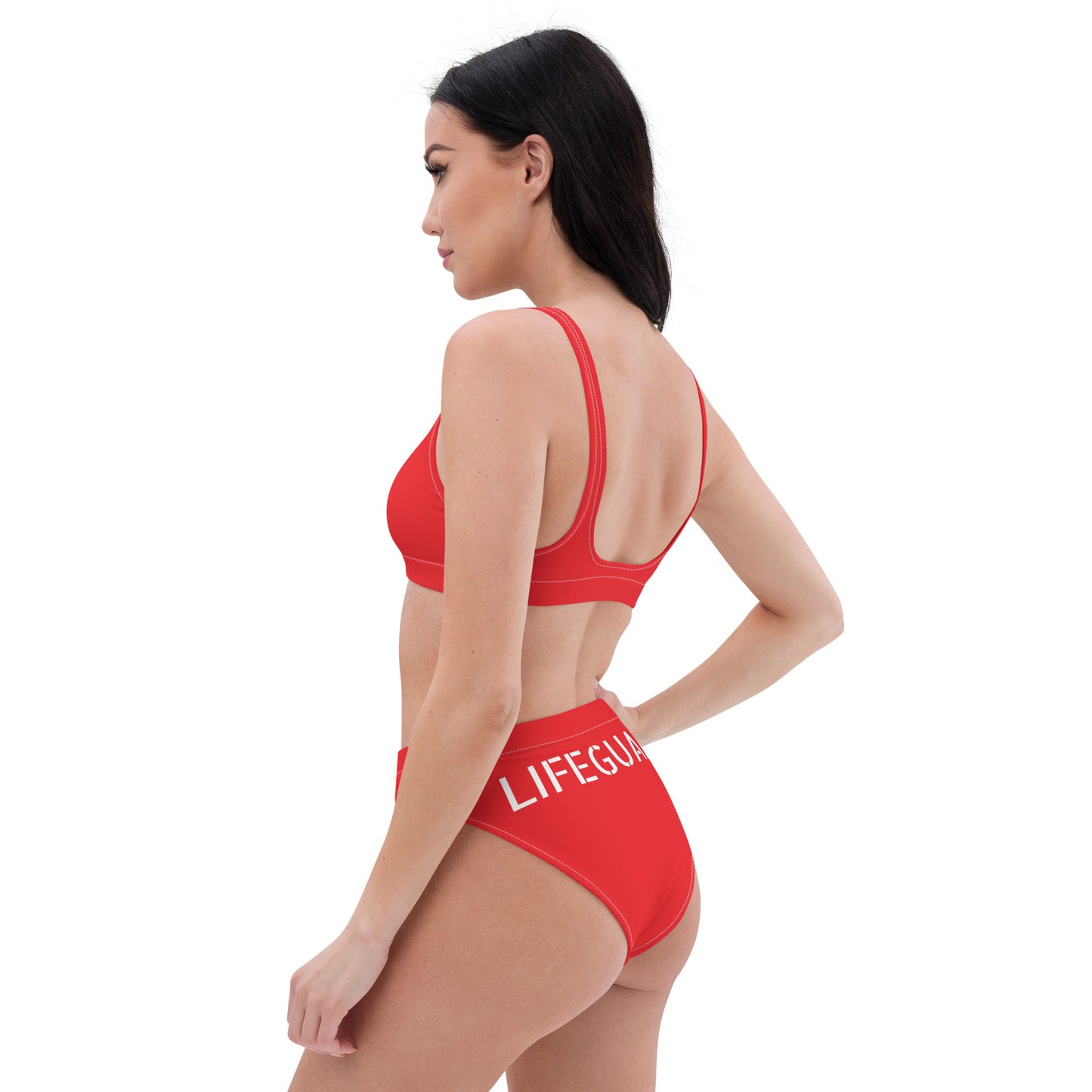 LIFEGUARD----RED BIKINI---Recycled high-waisted bikini