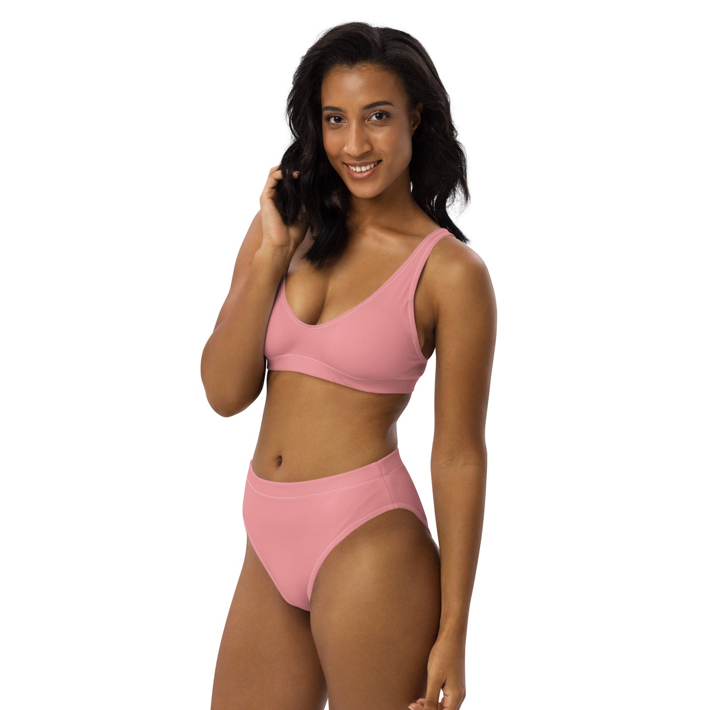 PINK BIKINI--CALIFORNIA GIRL WITH BLACK WRITING Recycled high-waisted bikini