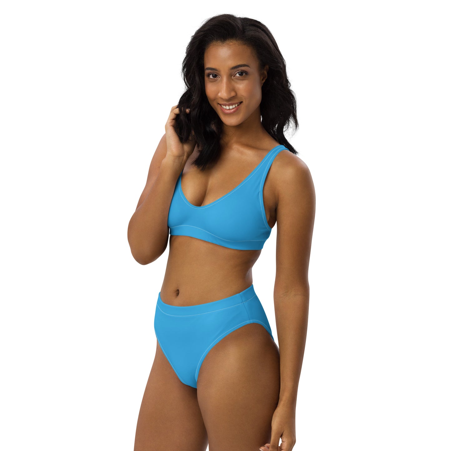 CALIFORNIA GIRL-- BLUE WITH WHITE WRITING Recycled high-waisted bikini