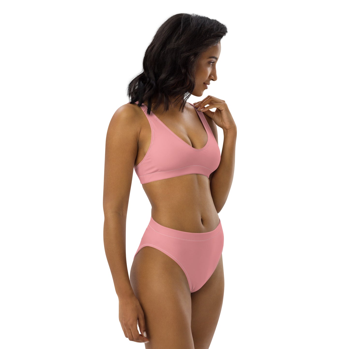 PINK BIKINI--CALIFORNIA GIRL WITH BLACK WRITING Recycled high-waisted bikini