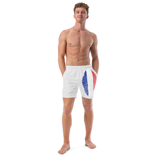 FRANCE BOUTIQUE Men's swim trunks- FRANCE FLAG WITH WORDS- FRENCH BOY