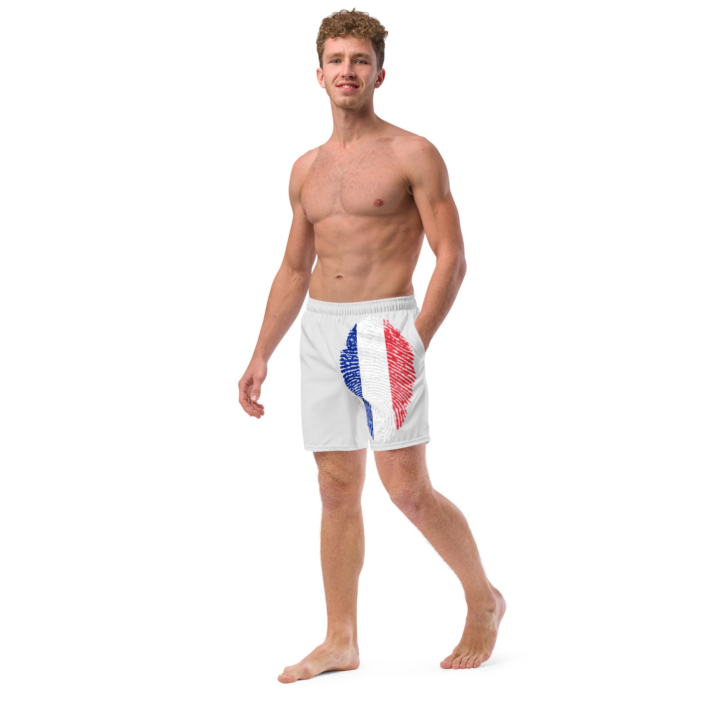 FRANCE BOUTIQUE Men's swim trunks- FRANCE FLAG WITH WORDS- FRENCH BOY