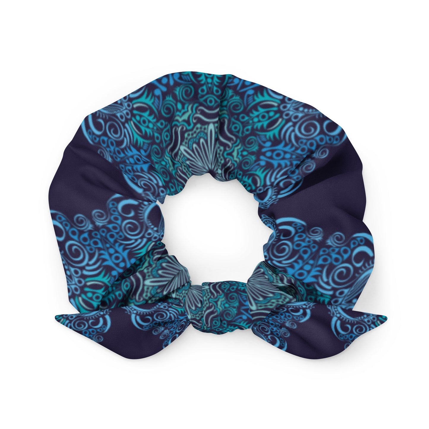 TEAL & NAVY  PATTERN Scrunchie