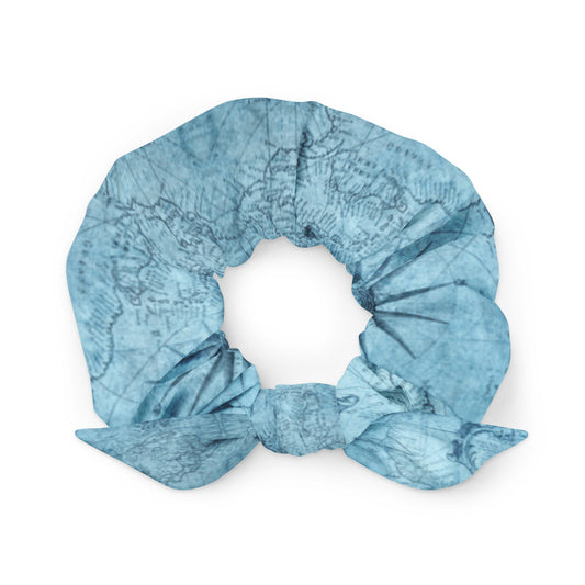 SPA DAY- BLUE TRAVEL COMPASS  MAP Scrunchie