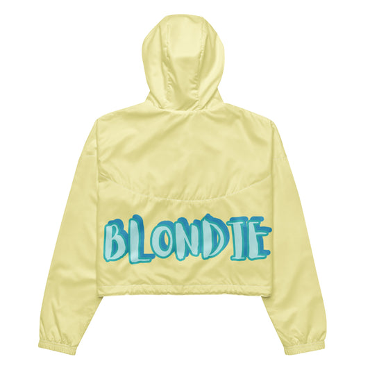 YELLOW JACKET----BLONDIE WITH BLUE WRITING Women’s cropped windbreaker