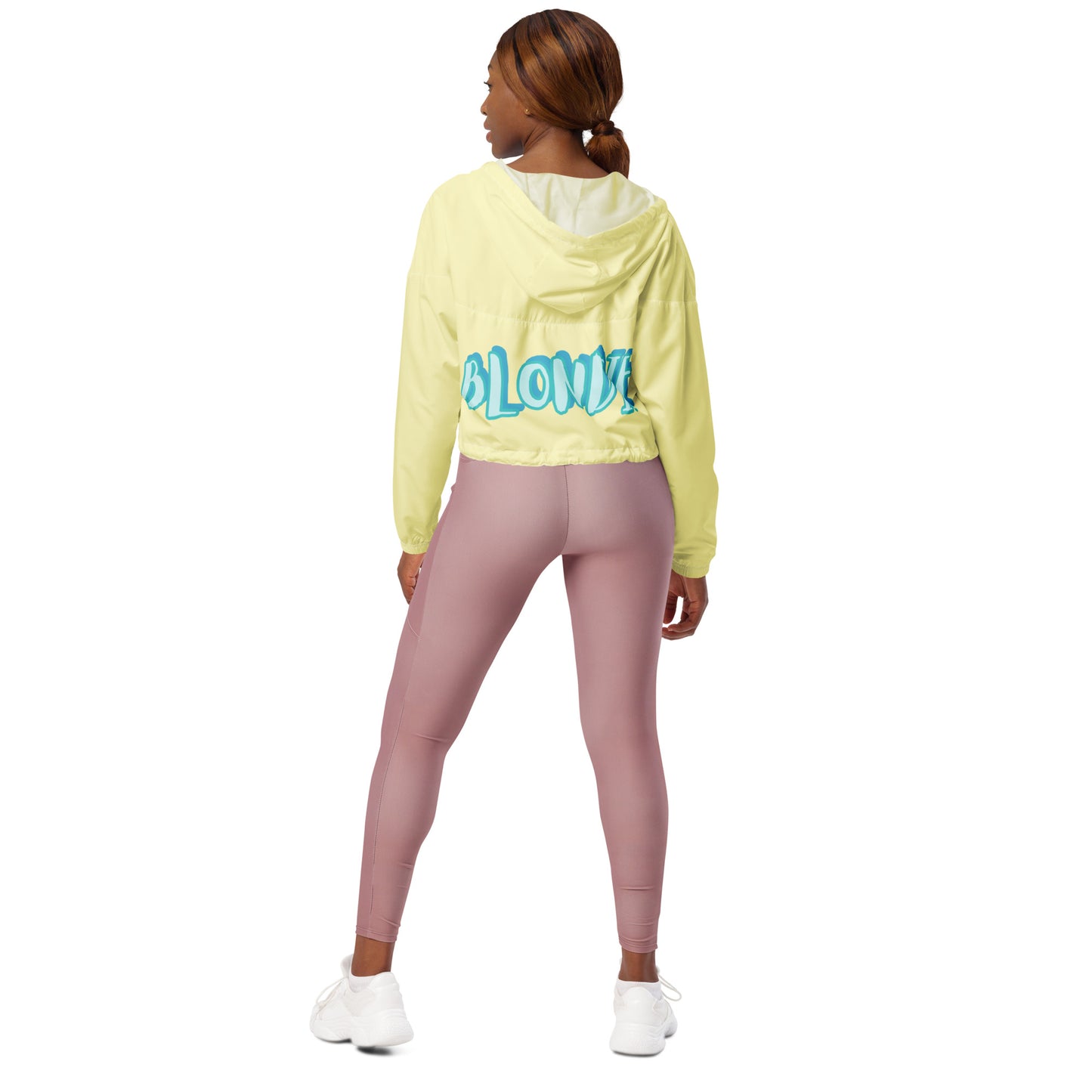 YELLOW JACKET----BLONDIE WITH BLUE WRITING Women’s cropped windbreaker