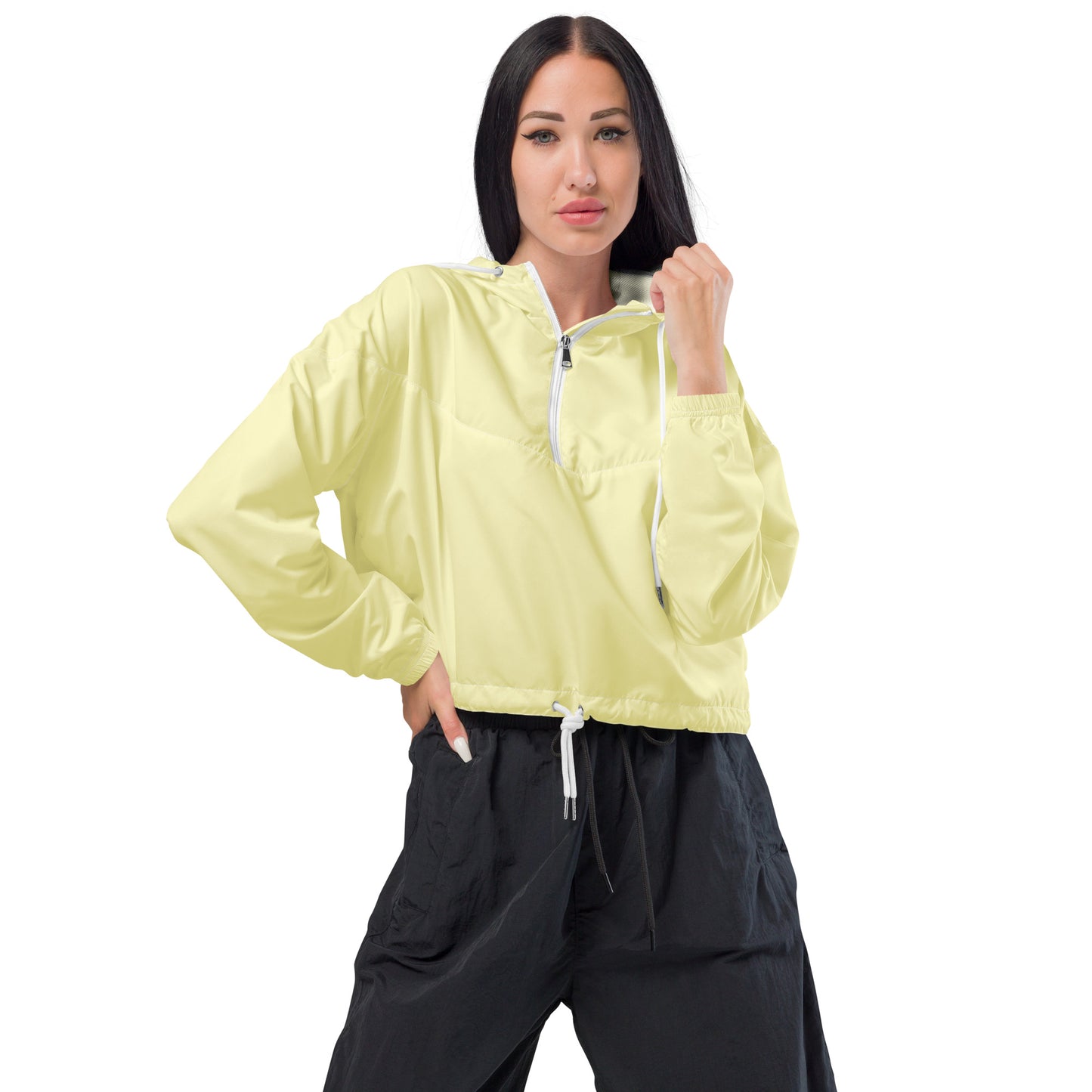 YELLOW JACKET----BLONDIE WITH BLUE WRITING Women’s cropped windbreaker