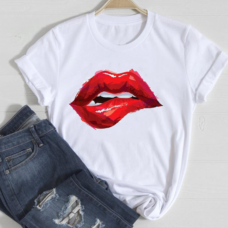 T-shirt Women's Lip Leopard Spring Summer Clothes Top Women's Printed T-shirt