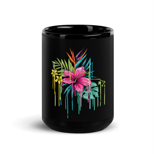 HAWAII BOUTIQUE- HAWAIIAN FLOWERS Black Glossy Mug