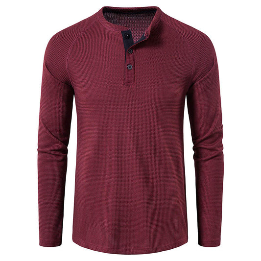 Men's solid-color basic button-down long-sleeve T-shirt