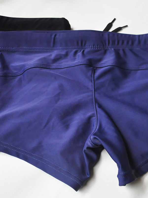 Men's Solid Color Drawstring Sexy Boxer Swim Shorts