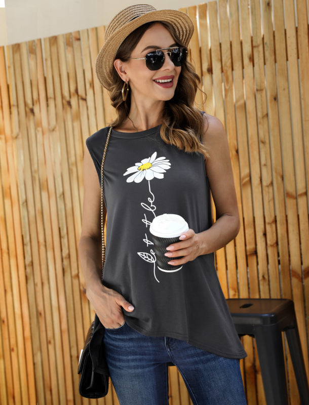 Fashion All-Match Casual  Ladies Sleeveless Printed T-Shirt