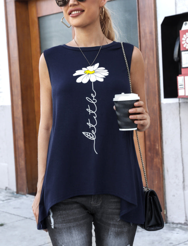 Fashion All-Match Casual  Ladies Sleeveless Printed T-Shirt