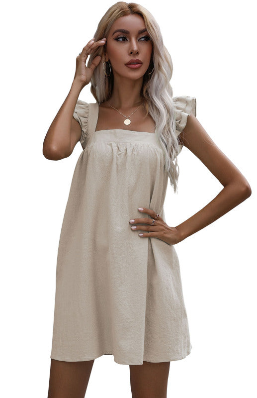 Ladies Loose Short Skirt Ruffle Vest Cotton Linen Dress