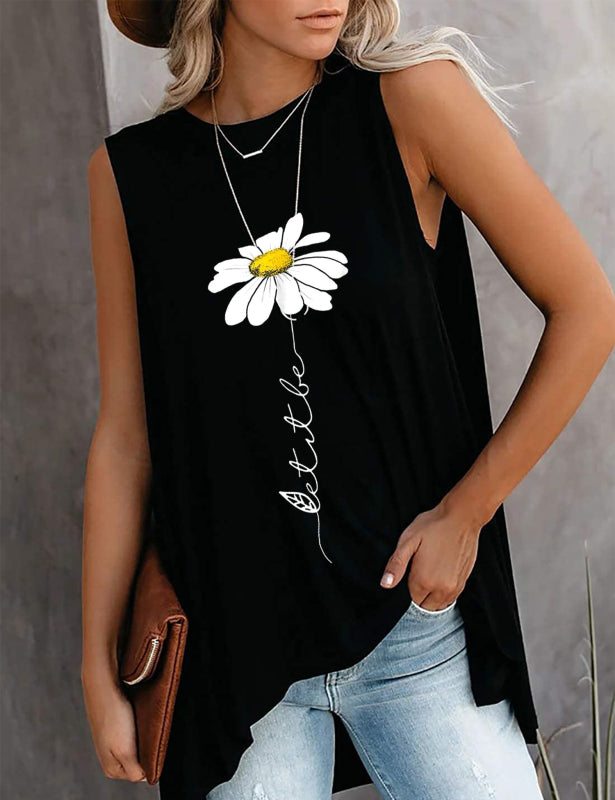 Fashion All-Match Casual  Ladies Sleeveless Printed T-Shirt