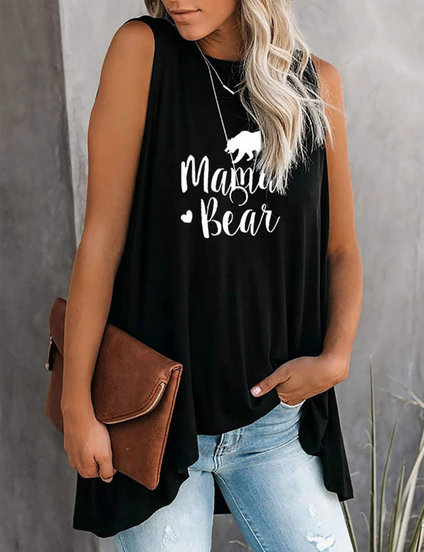 Fashion All-Match Casual  Ladies Sleeveless Printed T-Shirt