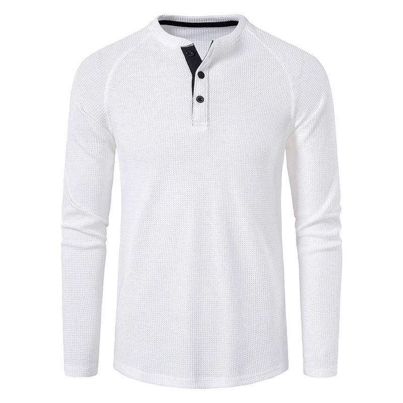 Men's solid-color basic button-down long-sleeve T-shirt