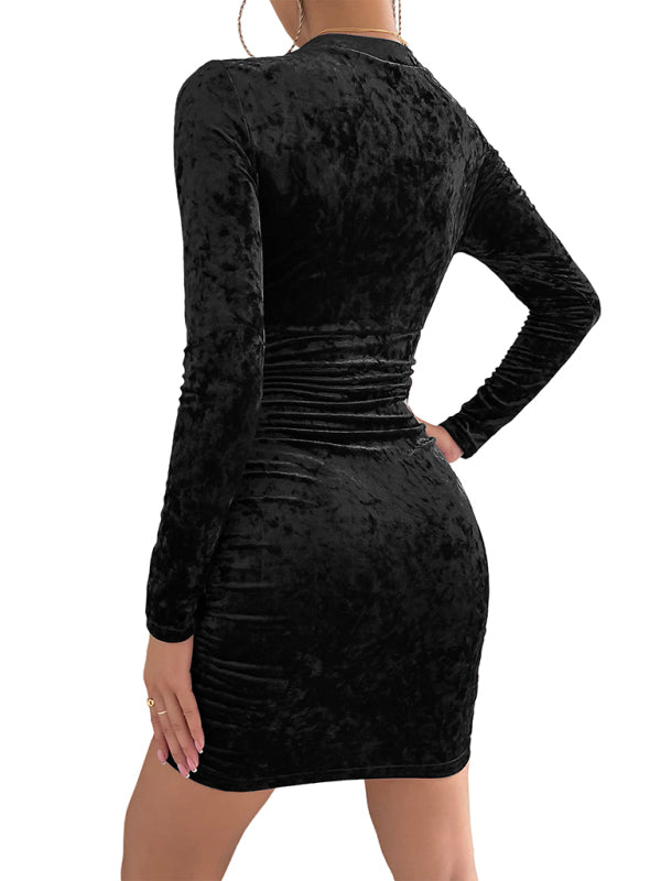 Women's V-neck sexy slim wrap hip dress