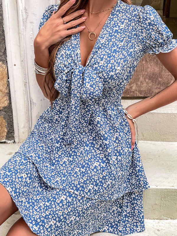 Fashion Women's Bow Knot Blue Elegant Dress Women's Summer