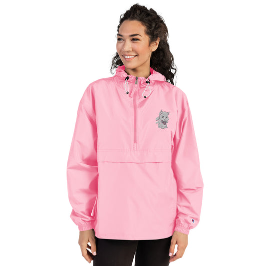 CUTIE KITTEN PINK STYLE WITH GREY Embroidered Champion Packable Jacket