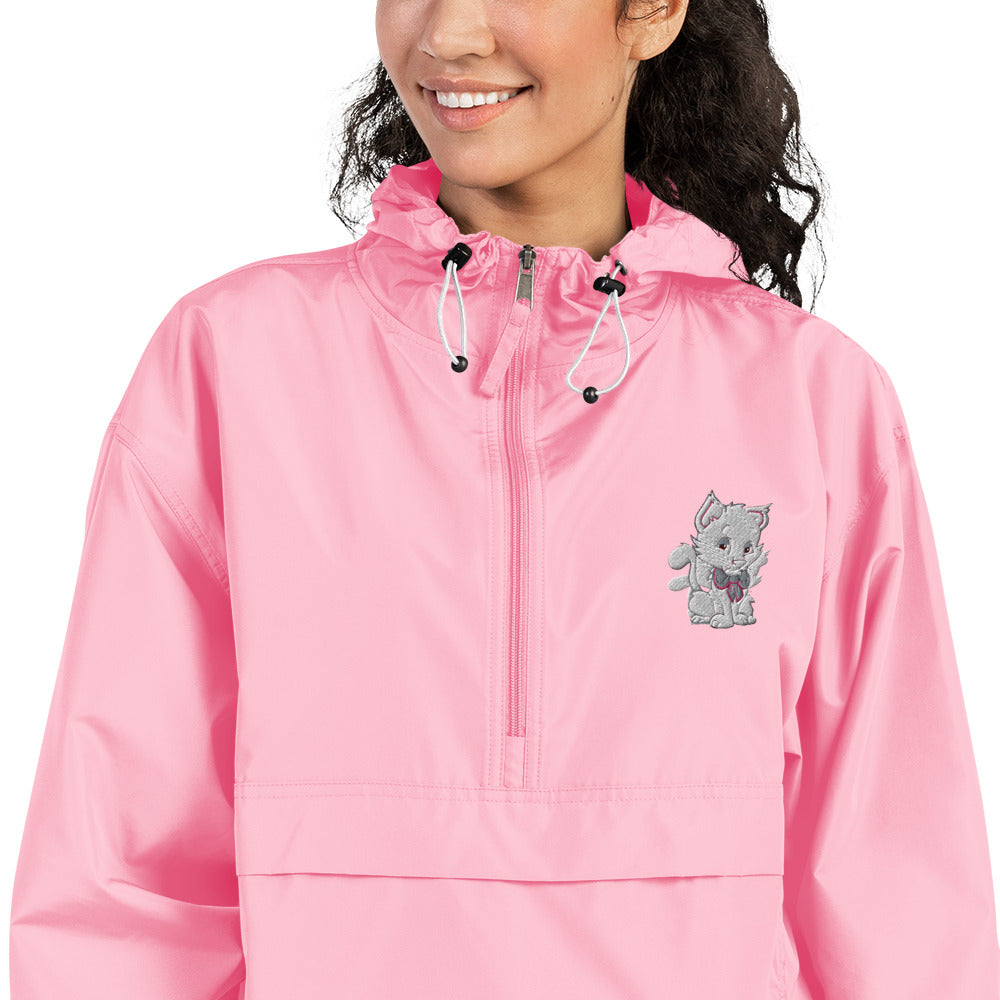 CUTIE KITTEN PINK STYLE WITH GREY Embroidered Champion Packable Jacket