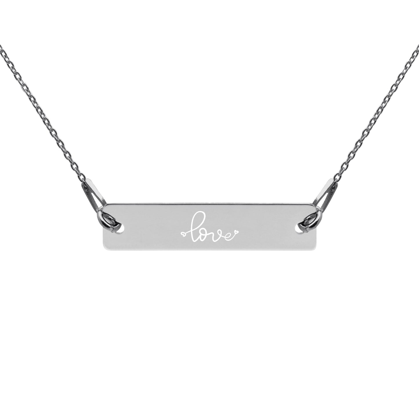 LOVE WITH MINI HEART Engraved Silver Bar Chain Necklace