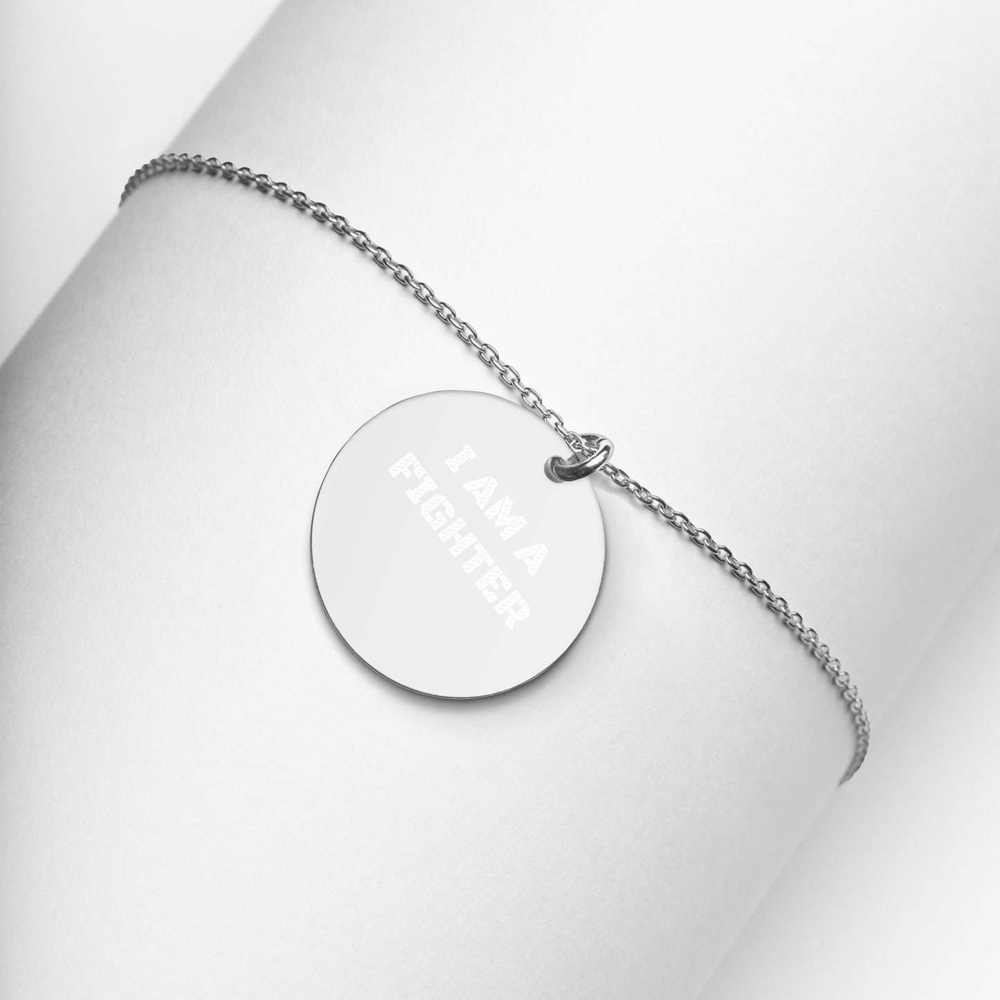 I AM A FIGHTER Engraved Silver Disc Necklace