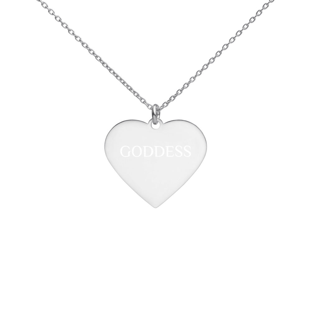 GODDESS-Engraved Silver Heart Necklace