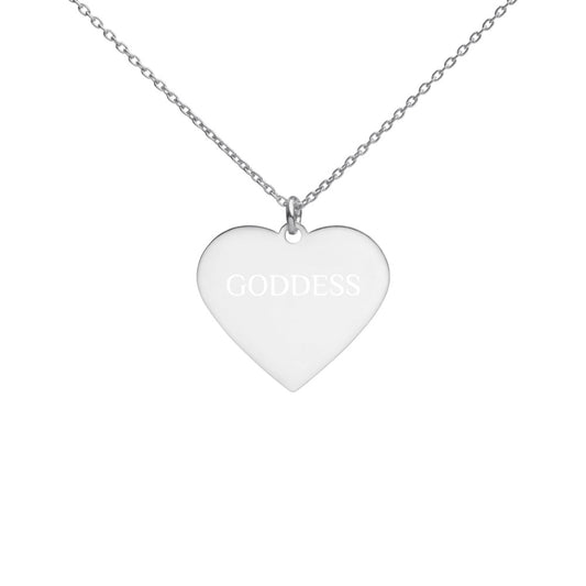 GODDESS-Engraved Silver Heart Necklace