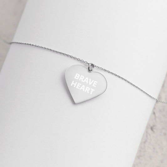 BRAVE HEART Engraved Silver Heart Necklace