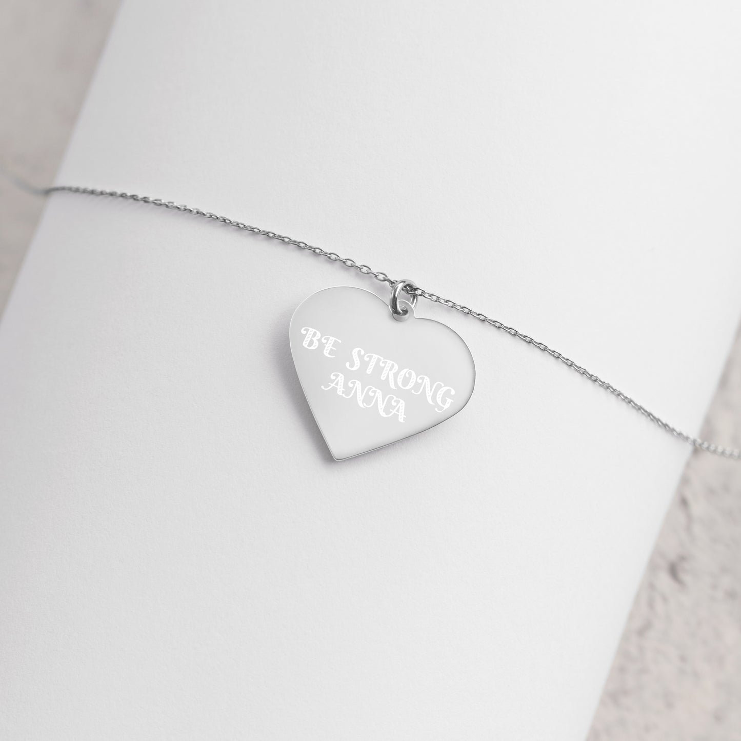 BE STRONG ANNA Engraved Silver Heart Necklace