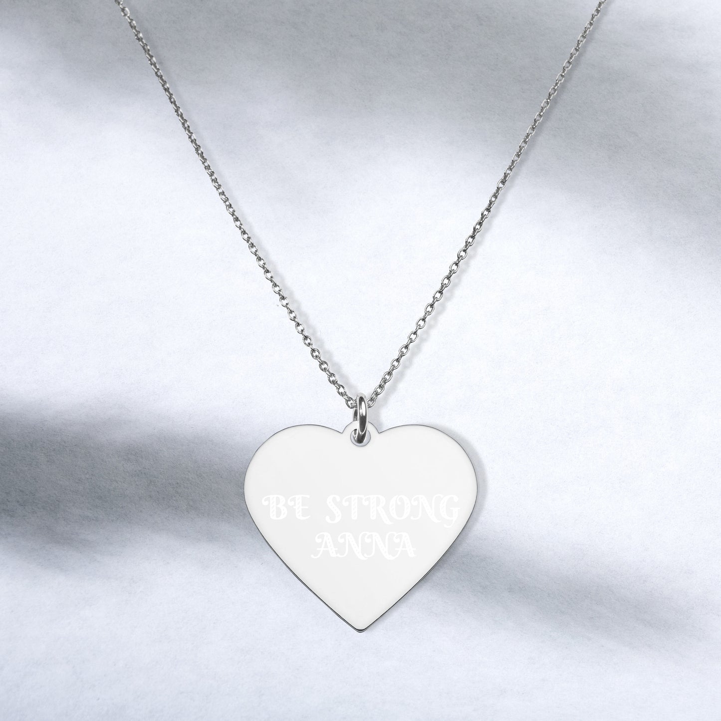 BE STRONG ANNA Engraved Silver Heart Necklace