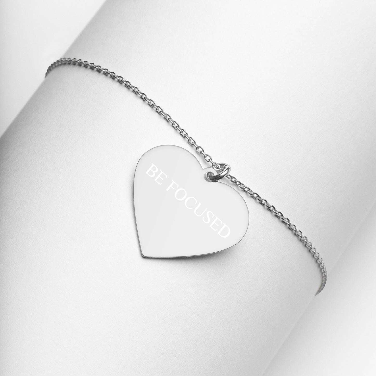 BE FOCUSED Engraved Silver Heart Necklace