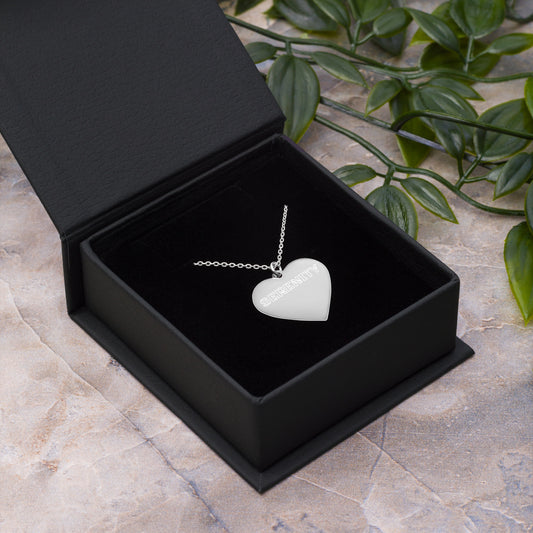 SERENITY-Engraved Silver Heart Necklace