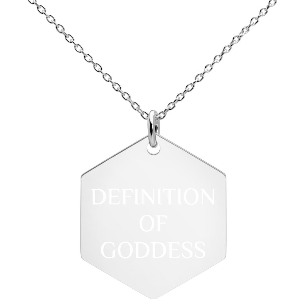 DEFINITION OF GODDESS Engraved Silver Hexagon Necklace